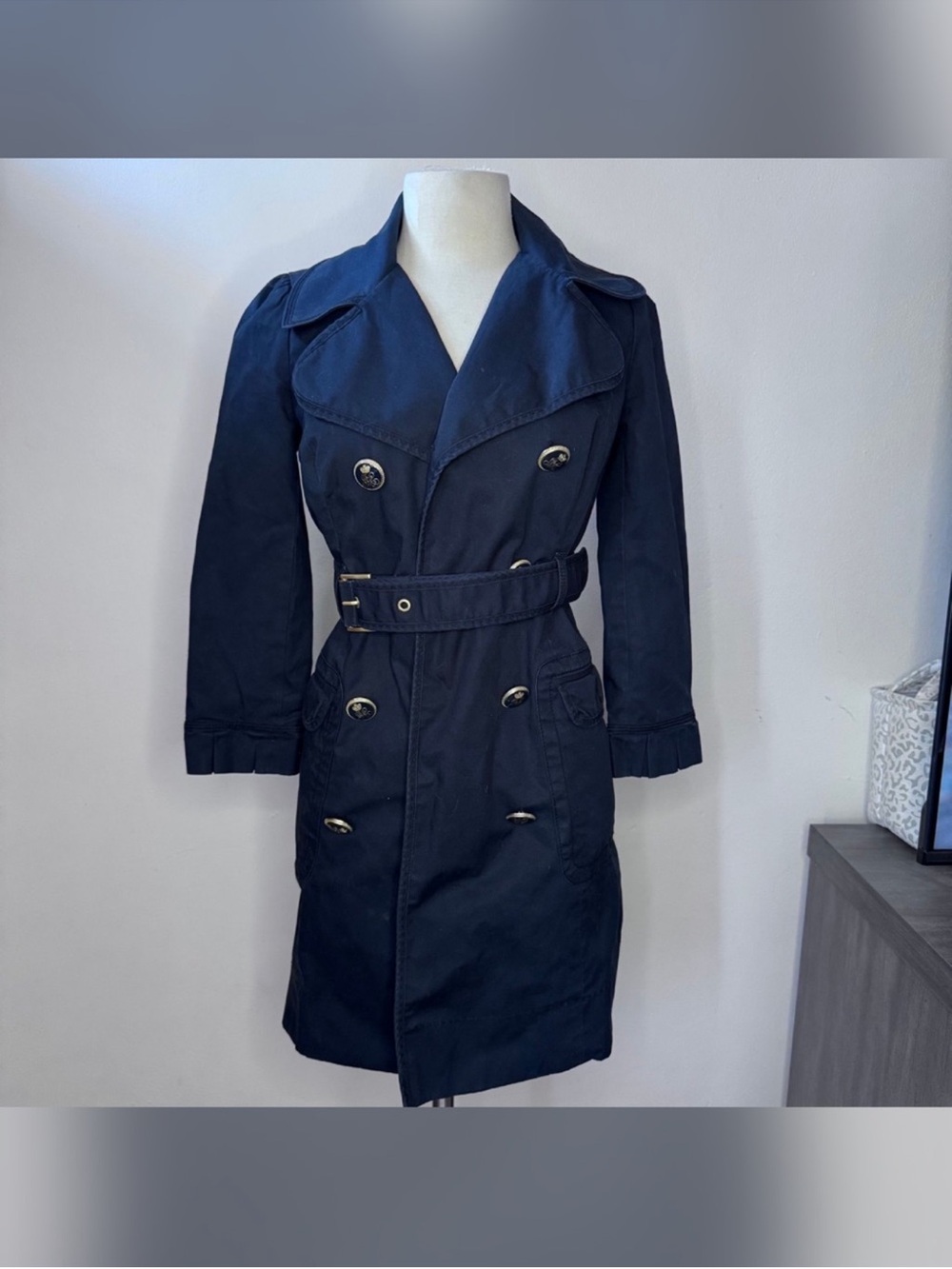 Juicy Couture Double-Breasted Trench Coat - Navy P